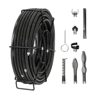 VEVOR Drain Cleaning Cable 100 FT x 5/8 Inch, Professional Sectional Drain Cleaner Cable with 7 Cutters for 0.8" to 3.9" Pipes, Hollow Core Sewer Drain Auger Cable for Sink, Floor Drain, Toilet