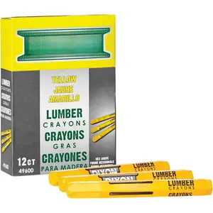 Industrial Lumber Marking Crayons, 4.5" x 1/2" Hex, Yellow, 12-Pack (X49600)