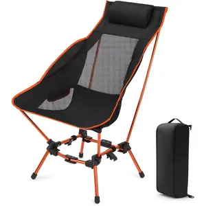Folding Camp Chair High Back Lightweight Camping Chair with Removable Pillow, Side Pocket & Carry Bag, Compact & Heavy Duty 385lbs for Outdoor Hiking Backpacking Beach Picnic Travel