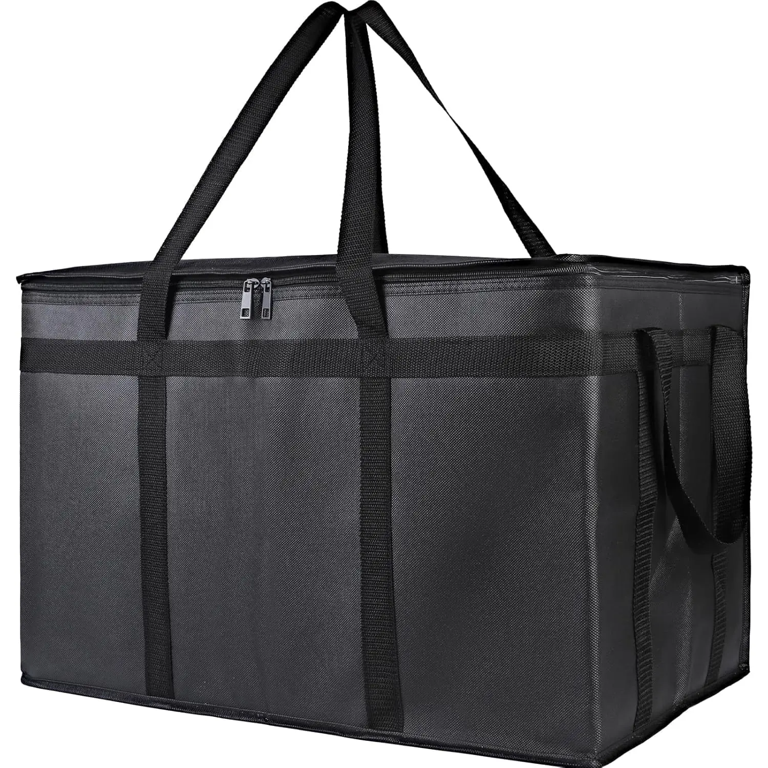 Extra Large Practical Nylon Fabric Insulated Delivery Bag - Thick Thermal Lining, Reinforced Zipper, Hot & Cold Retention, Reusable Pizza Food Carrier, Soft Handheld Portable Cooler for Home, Outdoor Use