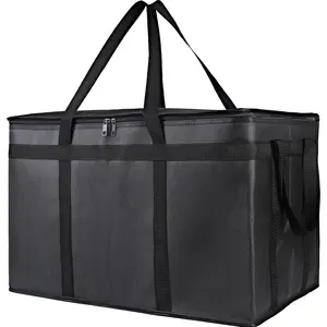 Insulated Food Delivery Bag 23"x14"x15" – Large Thermal Catering Carrier for Hot & Cold Food Transport, Heavy Duty Commercial Delivery Bag with Thick Insulation, Extra Strong Zipper, Side Pockets, Reusable for Catering, Uber Eats, DoorDash, Grocery, Black