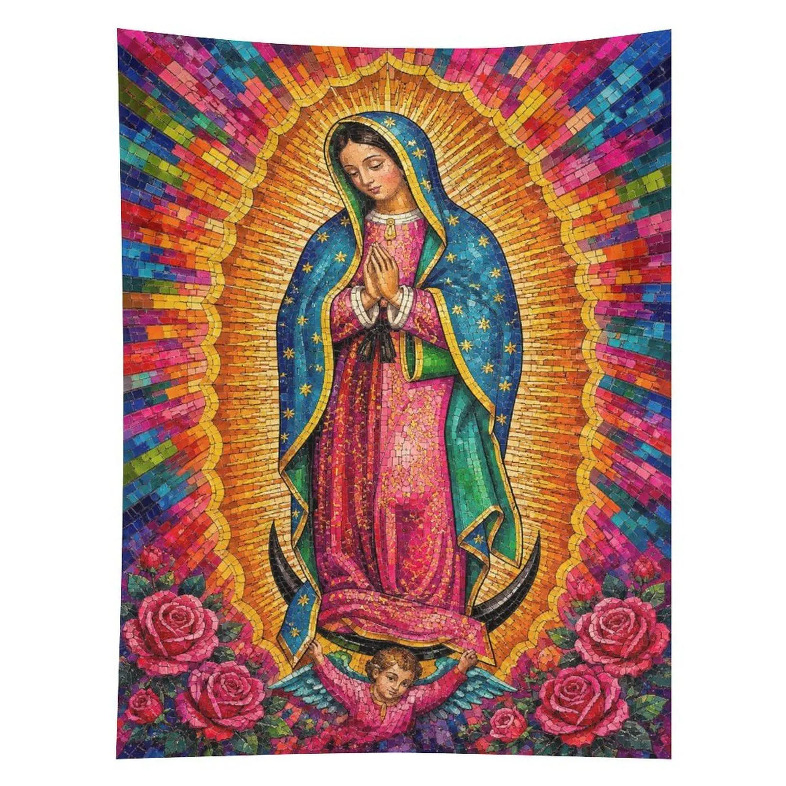 Our Lady Of Guadalupe Mosaic Tapestry Colorful Virgin Mary Religious Wall Decor