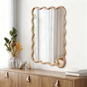 Bohemian Style Irregular Wood Framed Wall Mirror, 30x1.18x40 in High-Definition Tempered Glass, No Distortion, Easy Installation, Vertical/Horizontal Mount for Bathroom, Bedroom