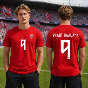 [Wear] Erling Haaland #9 Norway Oversized Cotton T-Shirt, Viking Striker Soccer Graphic Tee, Sunday Football Outfit, Vintage Norway Fan Shirt, 2026 Soccer Supporter Tee, National Team Inspired Gift Shirt.