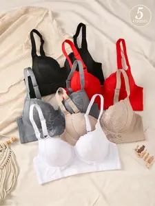 Women's Solid Color Wireless Push Up Bra, Comfortable Soft and Breathable Casual Lace Bra, Women's Lingerie for All Seasons