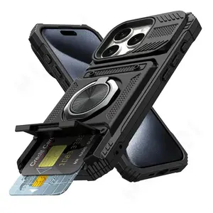 Case For iPhone 16 15 14 13 12 11 Pro Max XS XR 8 7 Plus Magnetic Rotated Ring Kickstand Heavy Duty Drop Protection Wallet Cover Smartphone Cash