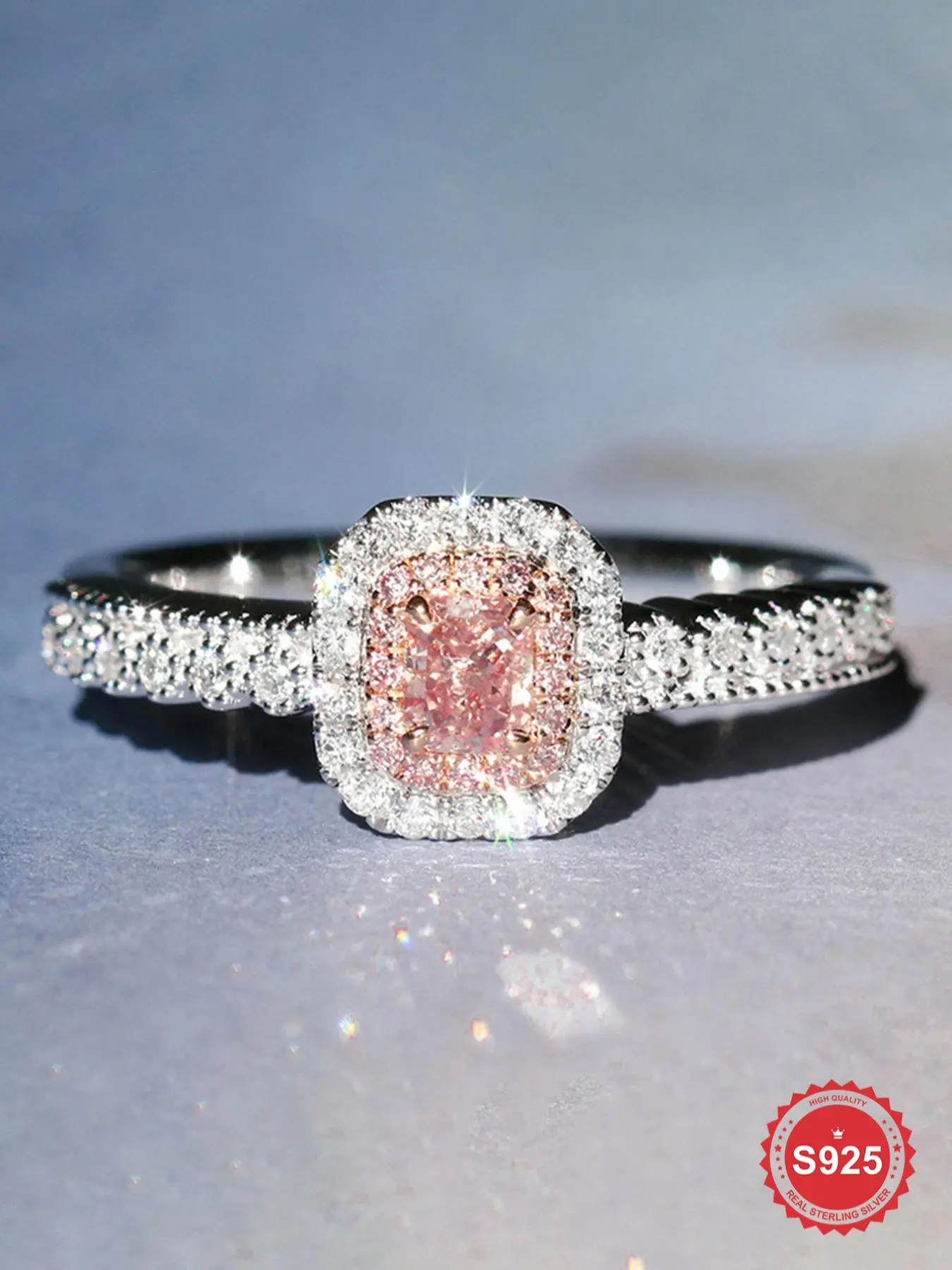 S925 Sterling Silver Fashion Elegant Light Luxury Square Shaped Zirconia Flower Ring, Elegant Everyday Ring, Luxury Jewelry for Women, Dating Party Wedding Engagement Ladies Fine Jewelry, Pave Engagement Ring, Anniversary Engagement Ring, Beautiful Rings