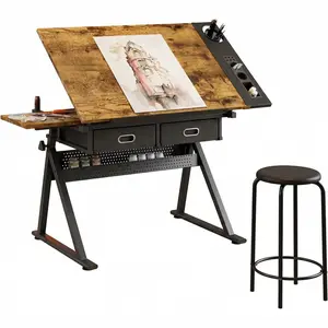 Adjustable Height Drafting Table for Artists – Tilting Tabletop 0-75°, 2 Storage Drawers, Stool Included – Versatile Art Desk for Painting, Sketching, Crafting – Ideal for Home Studio