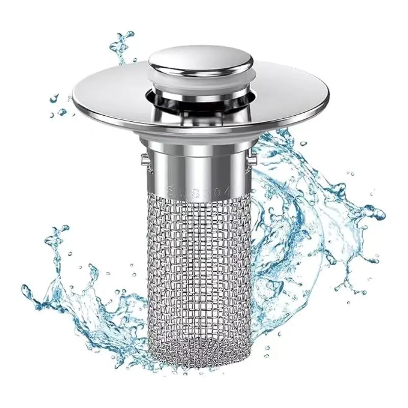 2-Pack Modern Stainless Steel Bathroom Drain Stoppers with Brass-Abs Core, Anti-Odor Bouncing Pop-Up Plugs, Bathtub/Shower Strainer Drain Stoppers