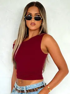 Women's Basic Plain Asymmetrical Neck Ruched Sleeveless Tank Top, Casual Minimalist Aesthetic Fashion Slim-fitting Top for Summer, Women's Clothing for Daily Wear, Fall&winter Clothing, Gift for Girl, Womenswear, Sleeveless Crop Tops