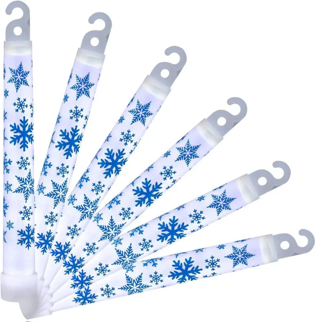 Pack of 25 White Christmas Glow Sticks with Blue Frozen Snowflakes Print