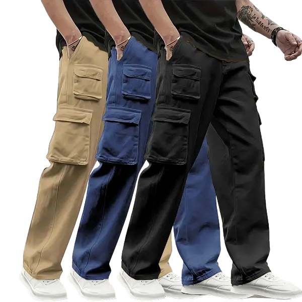Men's Casual Solid Color Sports Pants Pack of 3 Casual Work Pants with Multiple Flap Pockets, Drawstring Waistband, Polyester Outdoor Work Pants, Running Pants, Camouflage Casual Work Pants with Pockets 100% Polyester Fiber Menswear Trouser pants men