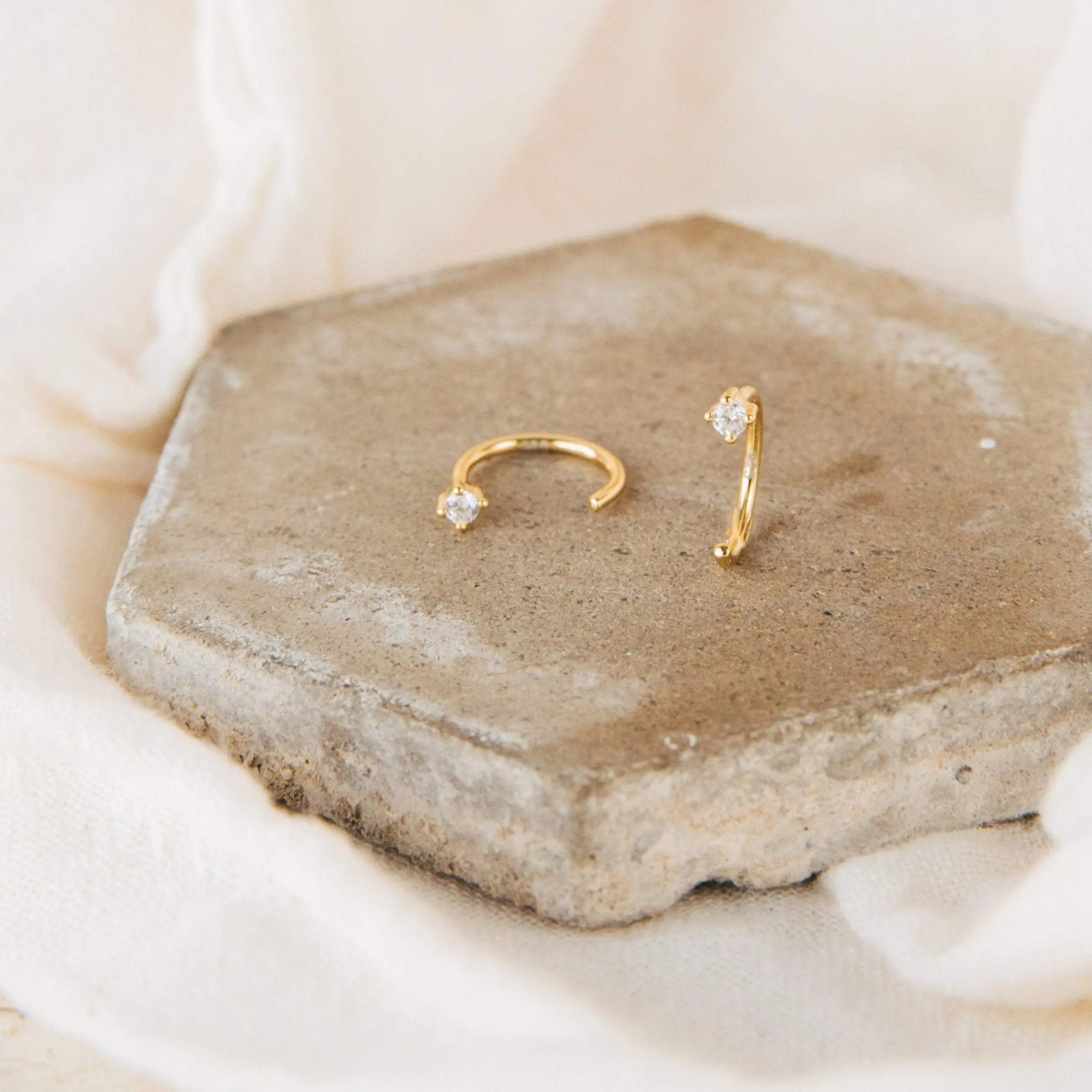 Saylor Huggies by Caitlyn Minimalist - Dainty Open Diamond Threader Earrings - Minimalist Jewelry - Gift for Her