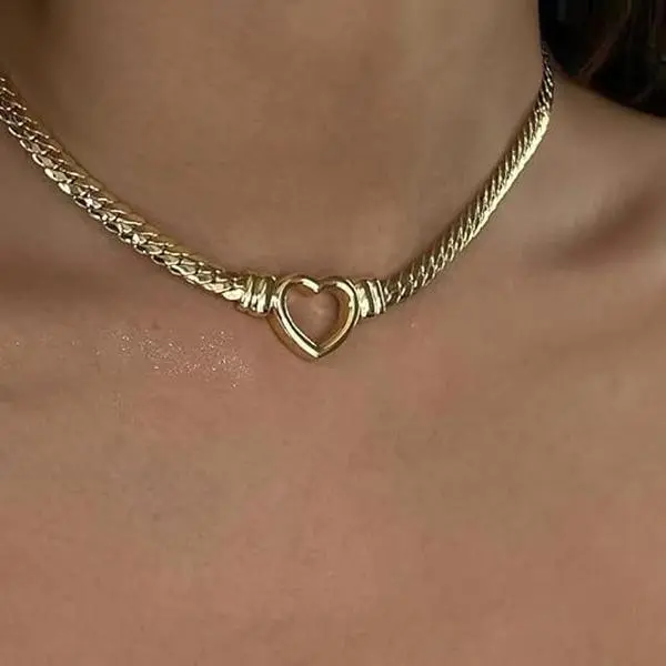 BloomWish S Cuban Link Heart Chain, Woven Stainless Steel Adjustable Unisex Braided Jewelry Gift Necklace
