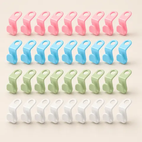40 PCS Reusable Plastic Hanger Connector Hooks - Space-Saving Foldable Closet Organizers, 5-8 lbs per Hook, Cost-Effective Organizing Closet Organization System for Bedroom Storage Extension