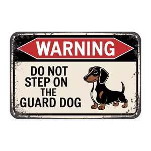 Dachshund Warning Tin Sign, Vintage Dachshund Guard Dog Metal Sign Print Aesthetic Room Decoration for Home Bedroom Kitchen Bar Coffee Bathroom Indoor Outdoor Wall Decor, 8 X 12 IN Style Gift Hanging