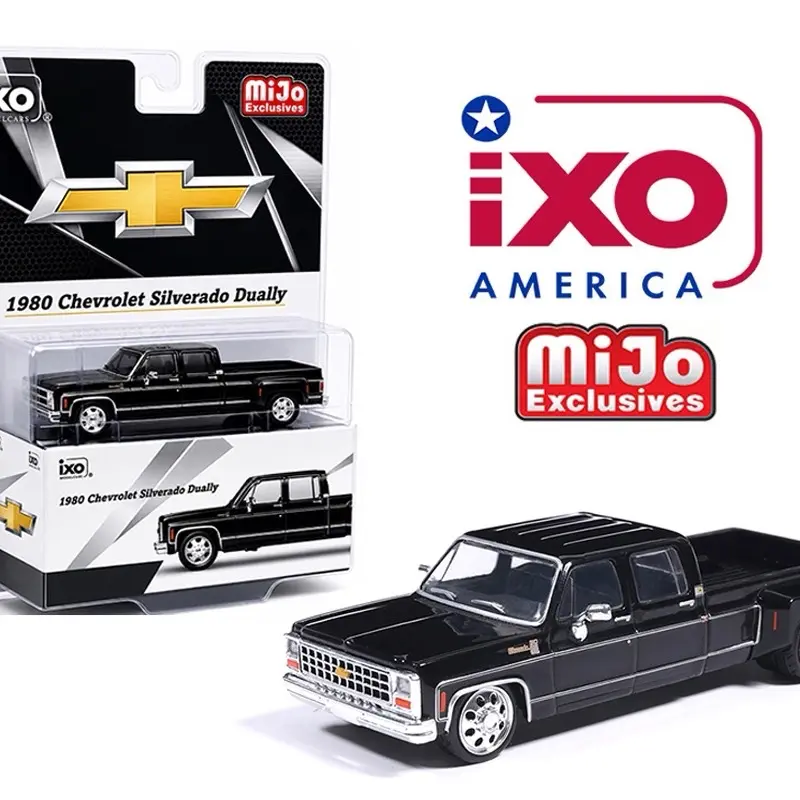 IXO 1:64 Scale Classic Truck Diecast Metal Model Car - 1980 Chevrolet Silverado C30 Crew Cab Dually Lowered Black Collectible, Display Only