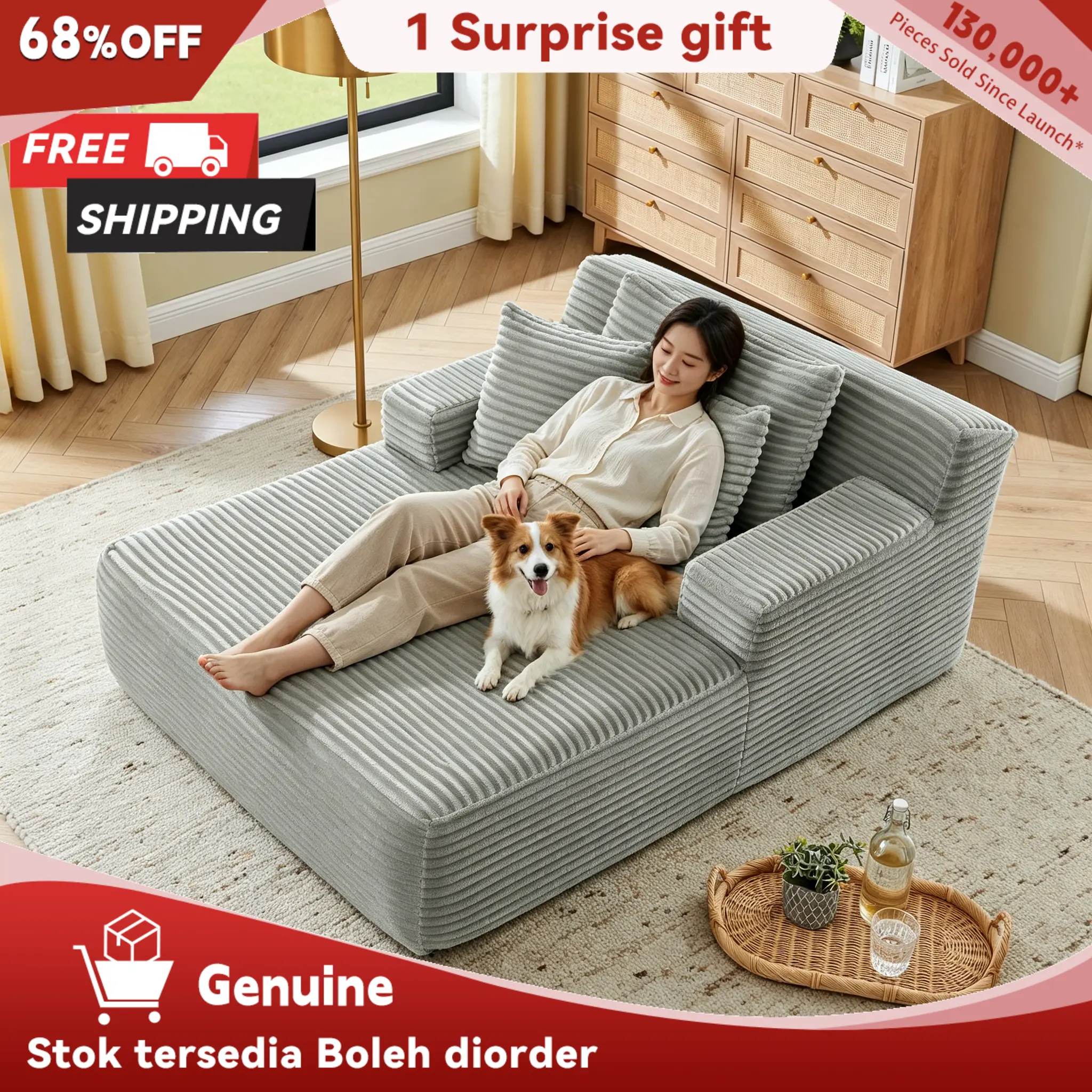 Niccae Frameless Recliner Chair Bed - Luxury Plush Corduroy Upholstered Modern No-Assembly Indoor Living Room Furniture, Sofa, Couch for Living Room,dorm essentials,home decor