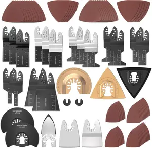 87 PCS Oscillating Tool Blades, Wood Metal Plastic Quick Release Oscillating Multitool Saw Blades Accessories with Sandpaper Compatible with Milwaukee, Makita, Ryobi, Rockwell, Bosch