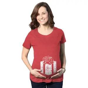 Maternity Belly Present Funny T shirts Christmas Pregnancy Announcement T shirt Funny Graphic Maternity Tee Cute Pregnancy Tees With Plus Sizes Pregnant Christmas Maternity Wear Maternity Shirts Red