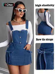 Casual Elastic Stretchy Women's Denim Bib Skirt, Comfortable and Stylish, Perfect for Everyday Wear, Ladies' Fashionable Jean Overalls