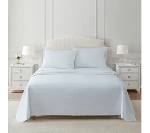 Martha Stewart Polka Dot White/Blue Cotton Queen Sheet Set
