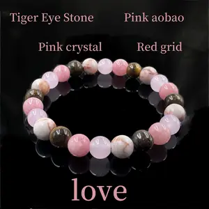 Love & Connection Energy Bracelet - Blush Pink Beaded Costume Jewelry Bangle with Red Grid Design for Self-Love, Relationship Harmony, Beaded Bracelets