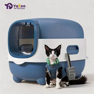 Yazoo E-style Cat Litter Box with Purple Lid and White Base Includes Litter Scoop for Easy Cleaning and Hygienic Maintenance Perfect for Cats