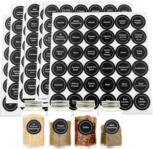 Spice Labels, 432Pcs Spice Labels Stickers 1.4In Waterproof Adhesive round Preprinted Spice with Blank Label Black Tear Resistant Sticker for Kitchen Jars Caps Food Containers Spice Organizers LOPURO