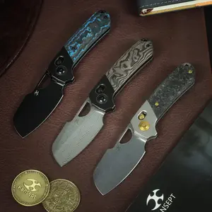 KANSEPT Nahual Cross Bar Lock Pocket Folding Knife Beadblasted/Blackwashed Titanium with Shred/Copper Carbon | Fiber Arctic Storm Fatcarbon | Handle(2.95" Magnacut/Damascus Blade)Javier Garcia Design-K2125 Series