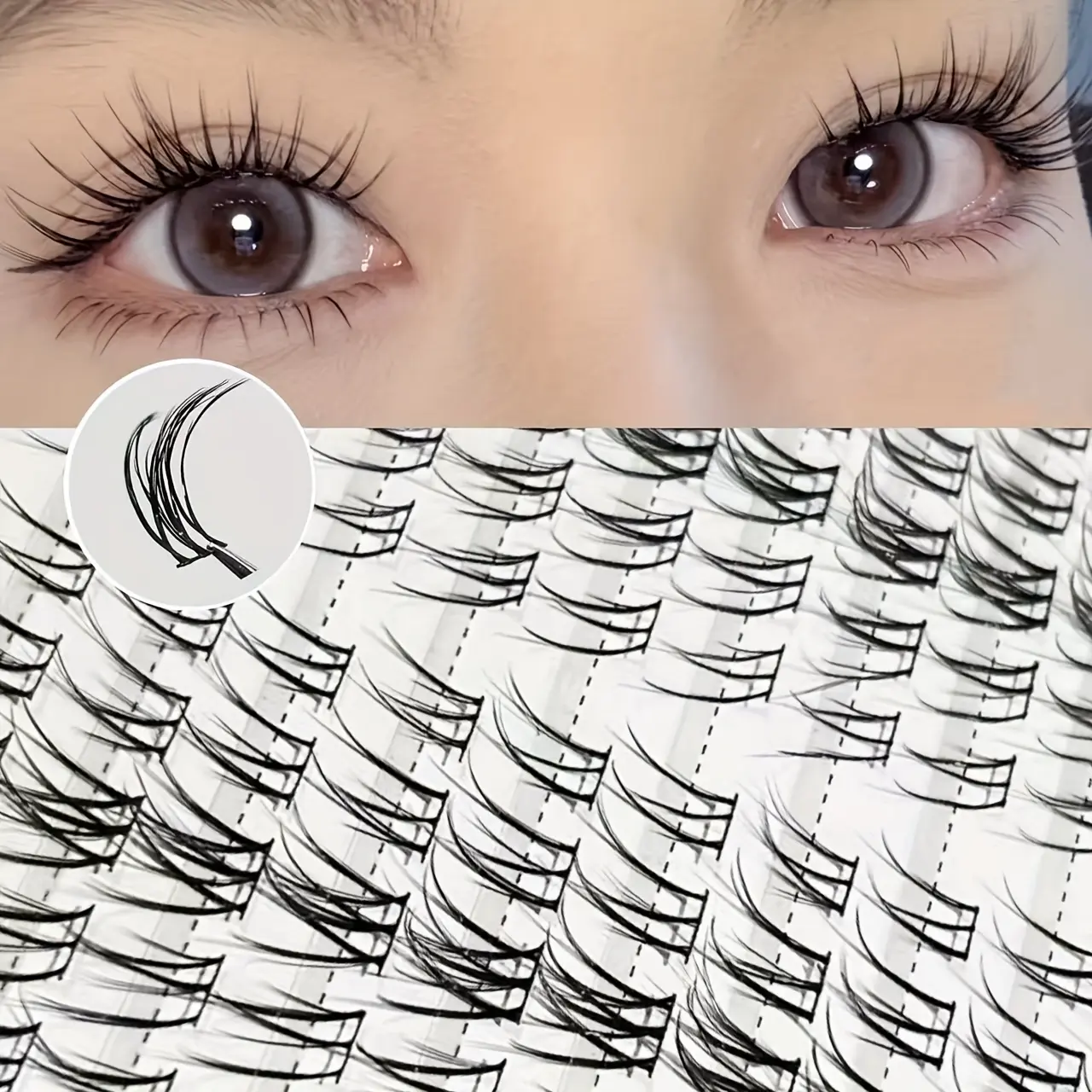 Thai style upper eyelashes, Diy personal lashes, large capacity, 100 clusters, single cluster DIY, fine black stem, C curl, natural cross, fluffy, on camera, Cosmetic False Lashes, extended clusters, length 10-13mm, DIY Eyelash Extensions