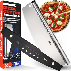 16-Inch Pizza  Rocker  -  Stainless Steel Slicer , Protective Cover, Dishwasher Safe, Large - Professional Pizza Oven Accessories