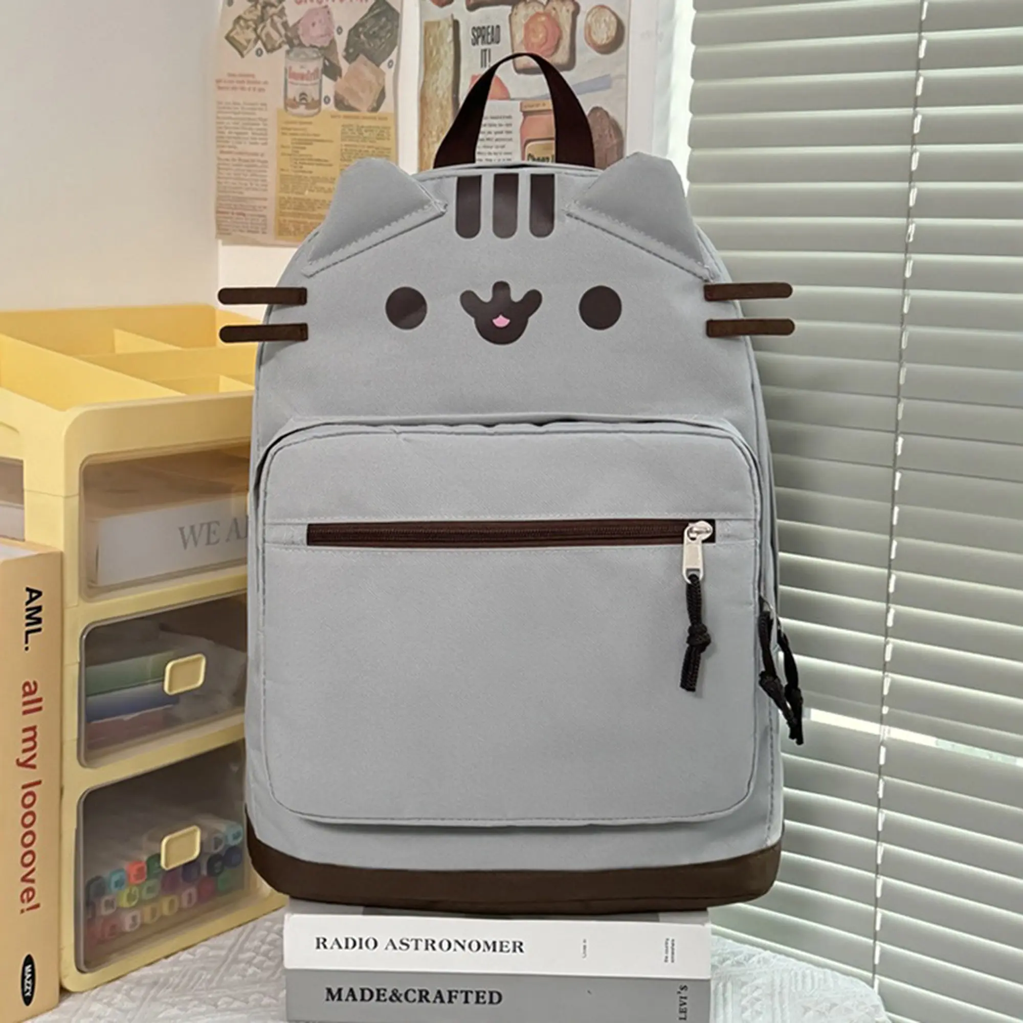 Kawaii Cat Shaped Polyester Backpack for Teen Girls, Casual Printed Stylish Daypack, Portable Lightweight School Bag for Daily Use with 3D Ears, Casual Printed Backpack, Portable Lightweight Backpack