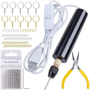 Electric Resin Drill, 74 Count Hand Drill Supplies with 3-Jaw Clamp-Applicable to A Larger Drilling Range (0-3mm), Grip Nose Pliers, Keychain Making Kit, Tools for Resin Art