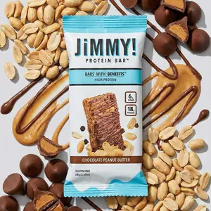 JIMMYBAR! Chocolate Peanut Butter High-Protein Snack Bar - 18g Protein, 6g Sugar, Plant-Based Caffeine, Wake & Focus Functional, 12-Bar Box, Gluten-Free, Real Food, Homemade, Protein Snacks