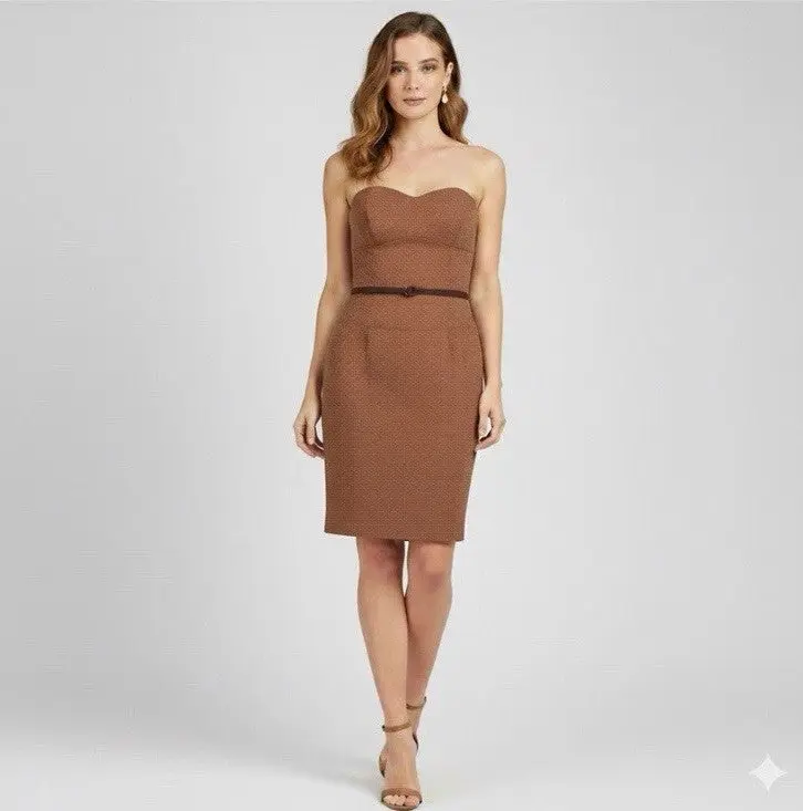 Anthropologie Molly New York Verite Tweed Sheath Mini Dress NEW Sz 8 Rust Brown