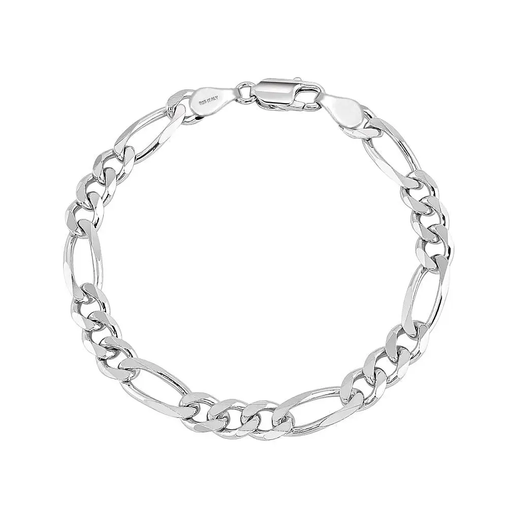 LeCalla 925 Sterling Silver Italian 5 MM Diamond-Cut Figaro Chain Bracelet for Men, 8 In