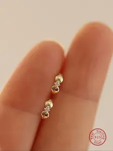 Women's 925 Silver Earrings, Cute Leaf Design with Artificial Zircon Inlay, Casual Jewelry Gift for Women & Friends, Stud Earring Jewelry, Ear Studs