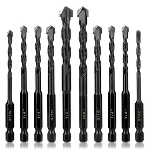 10Pcs Masonry Bits Kit for Concrete, Stone, Carbide Bit Set for, Brick, Tile,, and Wood Size 5/32 to 1/2 inch