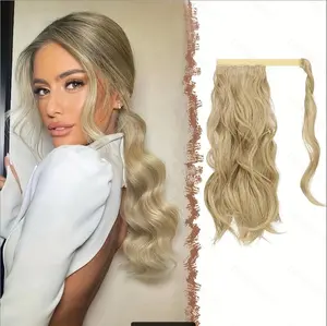 MOCA Wavy Ponytail Extension for women Naturali Curly Wrap Around Ponytail Extensions Off Black Hair Piece Synthetic Sintetici Posticci Ondulati per Donna,14 inch Biondo misto Castano Rossiccio