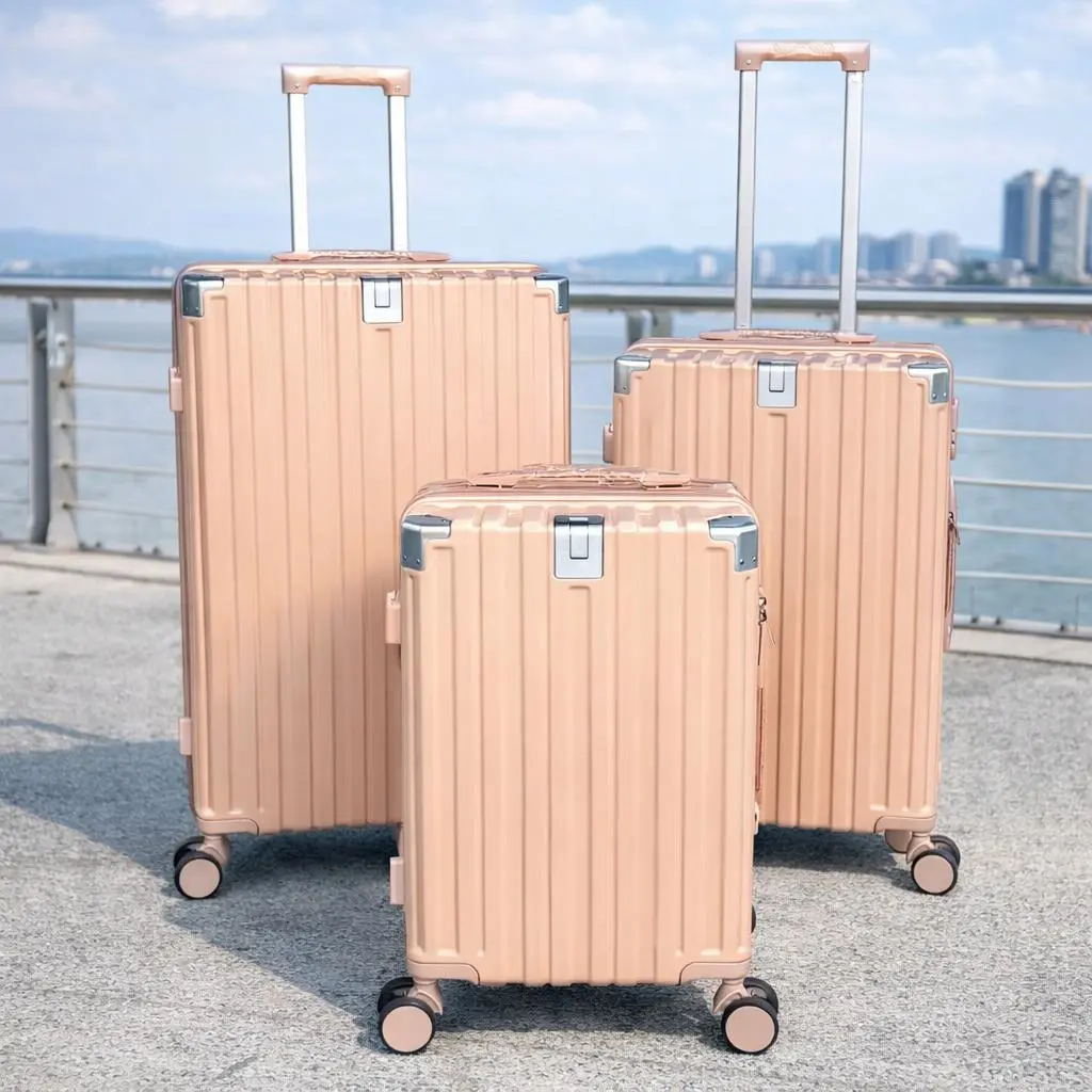 Pink 3-Piece Synthetic ABS Hardside Luggage Sets - 20" 24" 28" TSA Anti-Theft Lock, Molded Corners, 360-Rotation 4-Wheel Spinners, High-Capacity Airport-Friendly Trolley Cases for Carry On, International Travel, Lightweight
