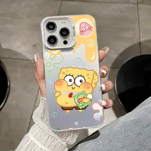S-SpongeBobs Phone Case Cover For iPhone 11 12 13 14 15 16 17 Pro Max Air Plus Mini Light Luxury High-end Colorful Silver Cases