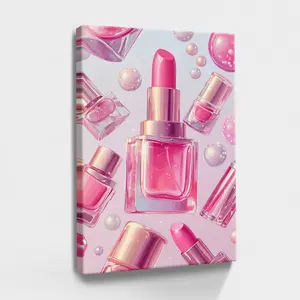 Lipstick Bottle, Pink Background, Floater-simple, Abstract, Modern Style, Wall Decor Poster for Living Room, Wood Framed Canvas Painting Photo Ornaments Artist Gifts 1pc Artwork Artistic