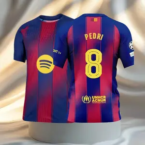 8 #   Pedri 25 26 Home Short Sleeve Soccer Jersey Fans Version Red Blue