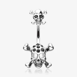 Double Pirate Skull Belly Button Ring