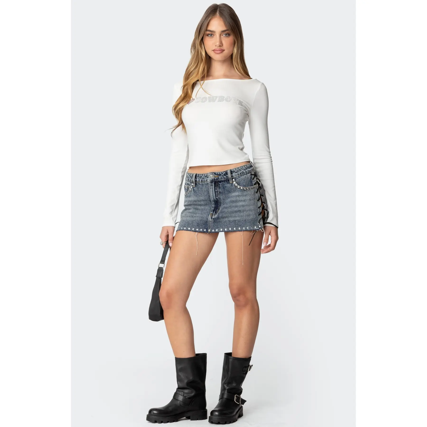 Casey Lace Up Denim Mini Skirt