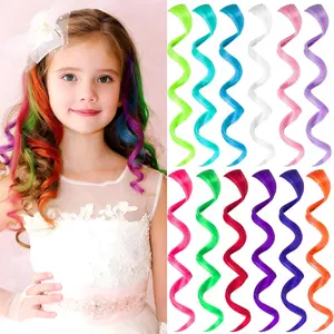12 count Colored Hair Extensions for Kids, Curly Wavy Synthetic Haircounts Clip in Rainbow Neon Party Highlights, Colorful Hair Accessories for Girls Women 17 Inch (Multi-color Set)