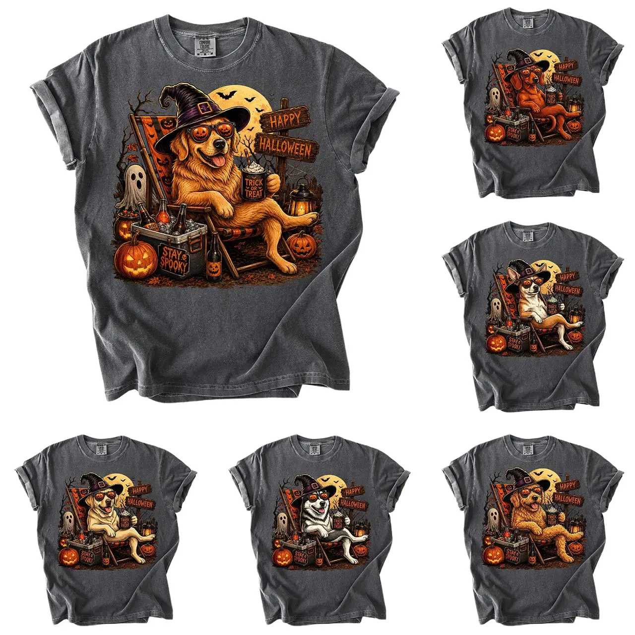 Comfort Colors 50+ Dog Breeds Halloween Shirt, Witch Dog Pumpkin Graphic Tee, Golden Retriever Dachshund Chihuahua Husky Goldendoodle Dog Shirt, Spooky Dog Mom Tee, Halloween Dog Lover Shirt, Cute Witch Hat Dog Gift, Fall Halloween Gift for Dog Lovers