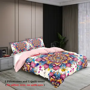 3-Piece Bedding Set (1 Fitted Sheet + 2 Pillowcases), Colorful Geometric Floral Print, Soft Warm Skin-Friendly Breathable, Soft Bedding Sets, Multiple Sizes