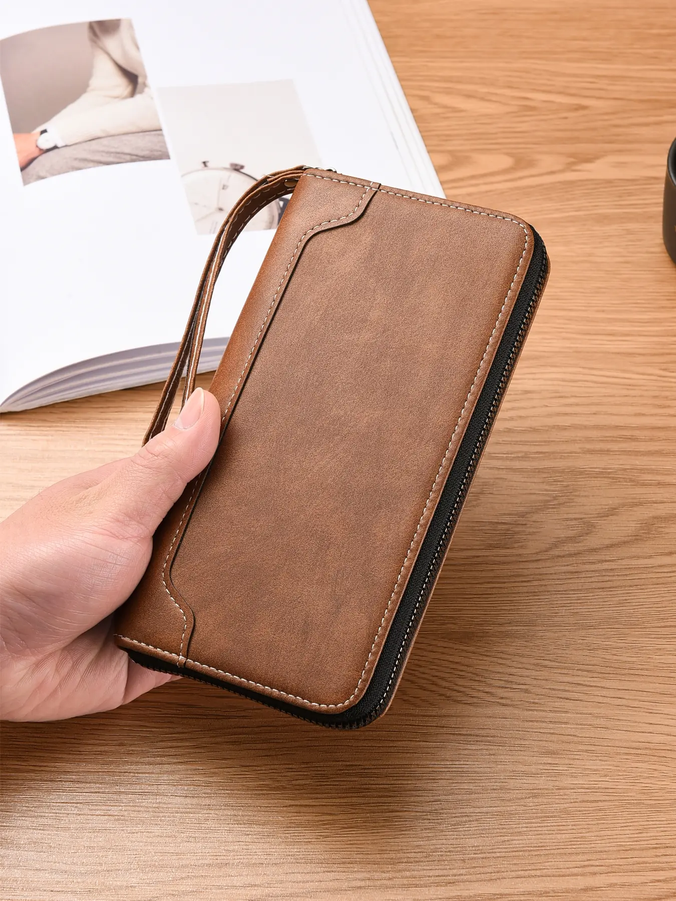 Men's Long Wallet 19.5cm, Casual Fold Wallet, Casual Trendy Wallet, Durable Fashion Wallet, Durable Bifold Wallet, Casual Handbag for Daily Commute, Phone Bag ID Holder, Unisex Large Capacity Shoulder Bag